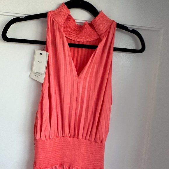 A.L.C. Renzo Asymmetrical Halter Pleated Midi Dress SZ 00 Maillot Smocked - Picture 9 of 12
